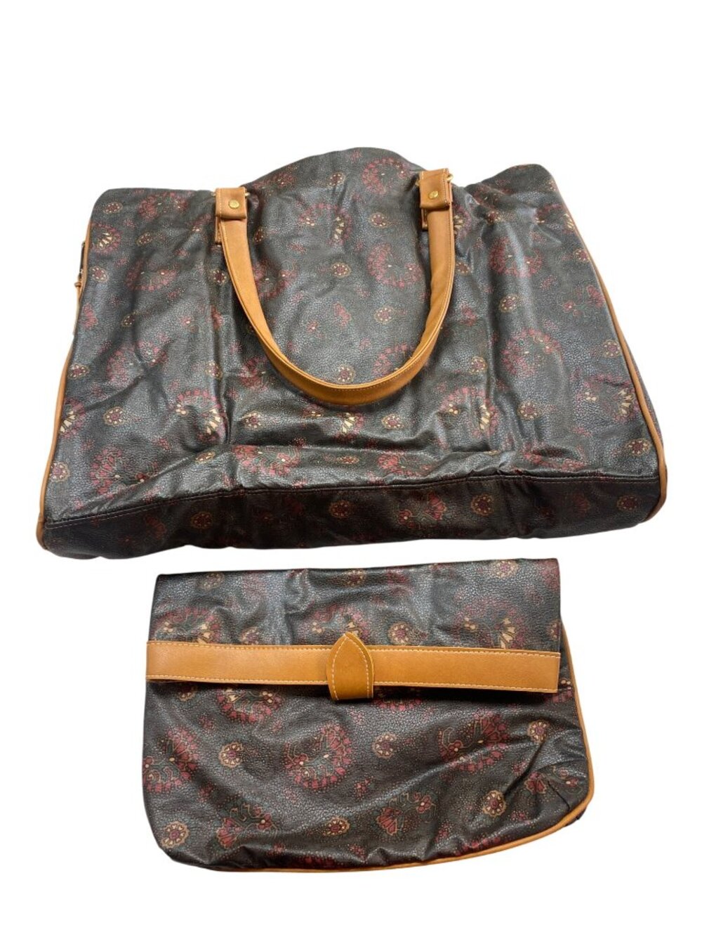 Vintage Avon Paisley Print Tote Bag & Matching Travel Clutch Tan Accents UNUSED - Picture 2 of 10